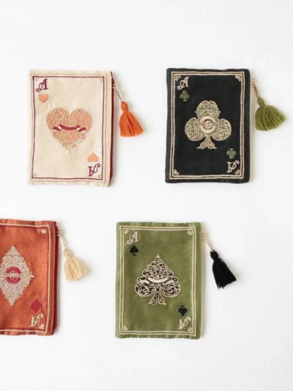 Bohemian Embroidered Poker Pattern Cosmetic Bag, Spade Pattern